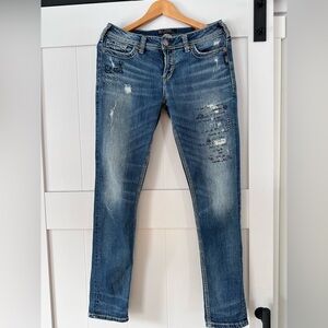 Silver Jeans Blue Distressed Skinny Jeans Tuesday Mid Skinny W30/L31